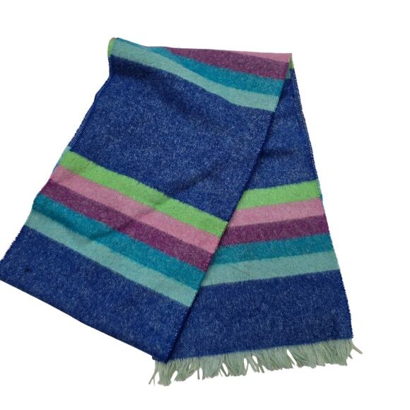 Scottish Wool Scarf Blue Multi Stripe Cozy Scotland 64" Long Colorblock Soft - Picture 3 of 8